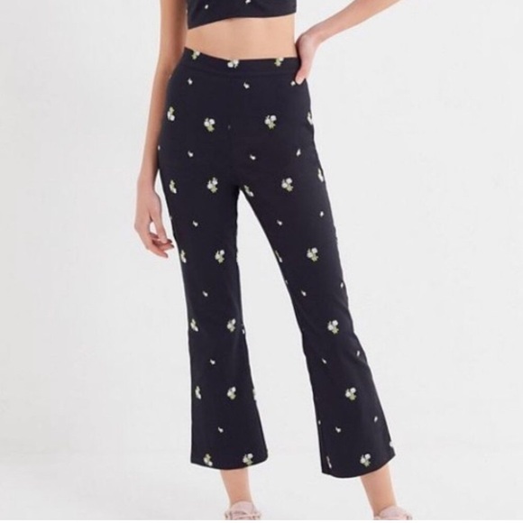 Urban Outfitters Pants - Urban Outfitters Daisy Embroidered Cropped Kick Flare Pants